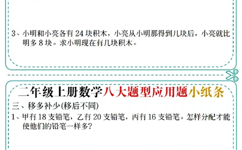 通用版本二上数学八大题型应用题小纸条_二年级上下册资料_二年级上册小红书同款资料_二年级