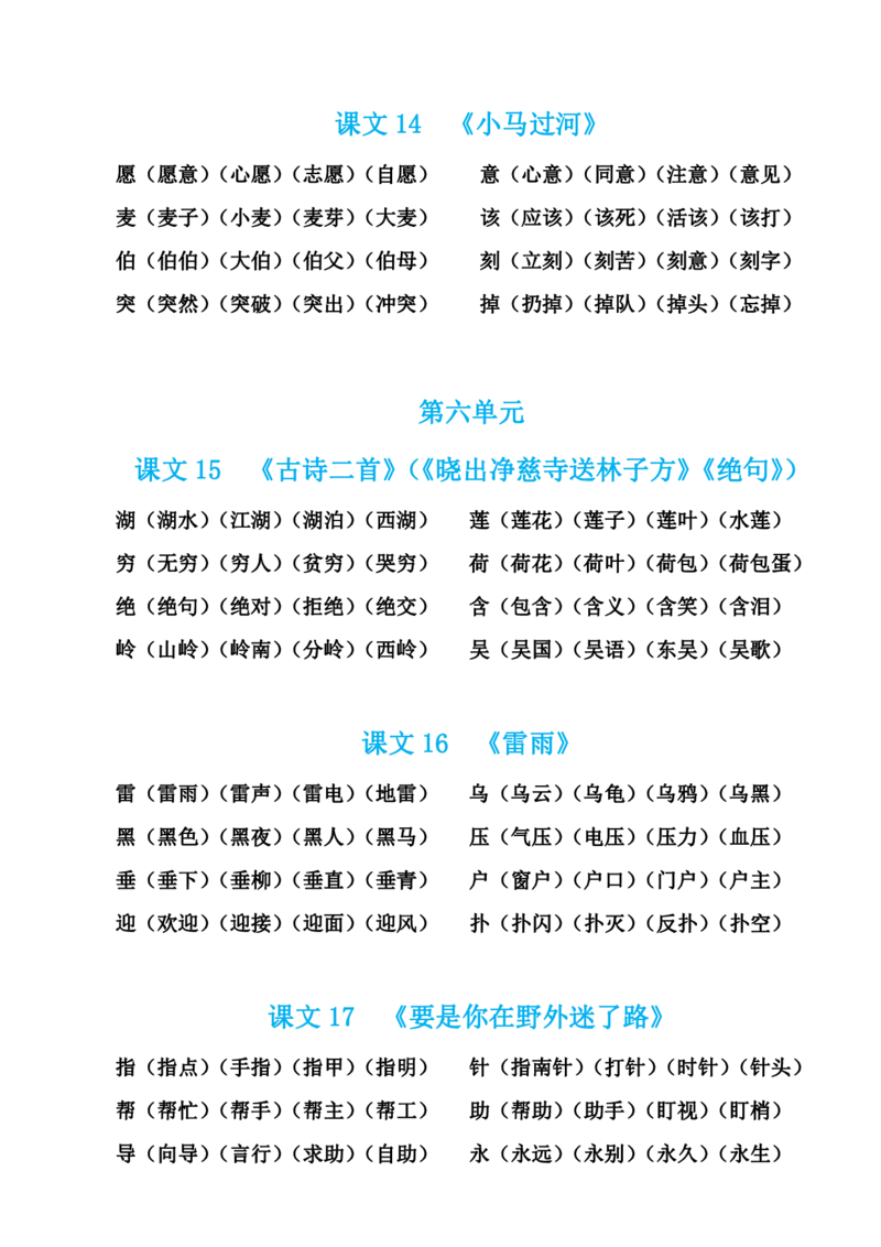 生字组词汇总_二年级上下册资料_二年级语数英上下册学习资料_3-7-2、小学二年级语文下册_统编、部编、人教（语文全国统一只有一个版）_1、知识点总结_专项-字词句子