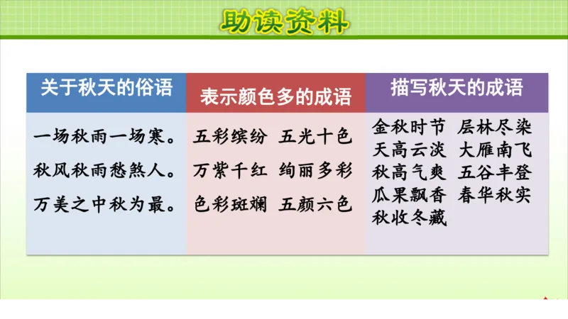 部编版小学三年级上册语文学习教案第2单元第6课秋天的雨_三年级上下册资料_小学三年级学习资料-25年更新版_3-01、小学三年级语文上册_3-1-3、课件、讲义、教案