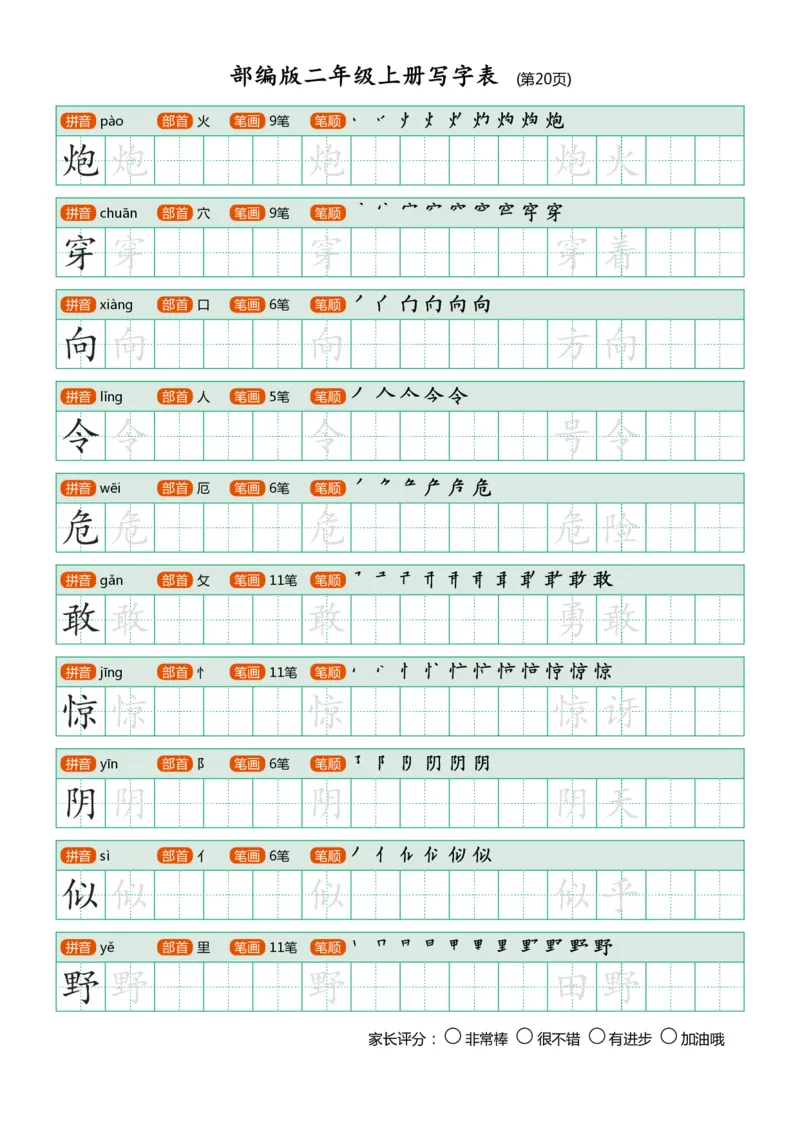 部编版二年级上册写字表(带笔顺、可打印)_二年级上下册资料_二年级语数英上下册学习资料_3-7-1、小学二年级语文上册_统编、部编、人教（语文全国统一只有一个版）_8、字贴书写