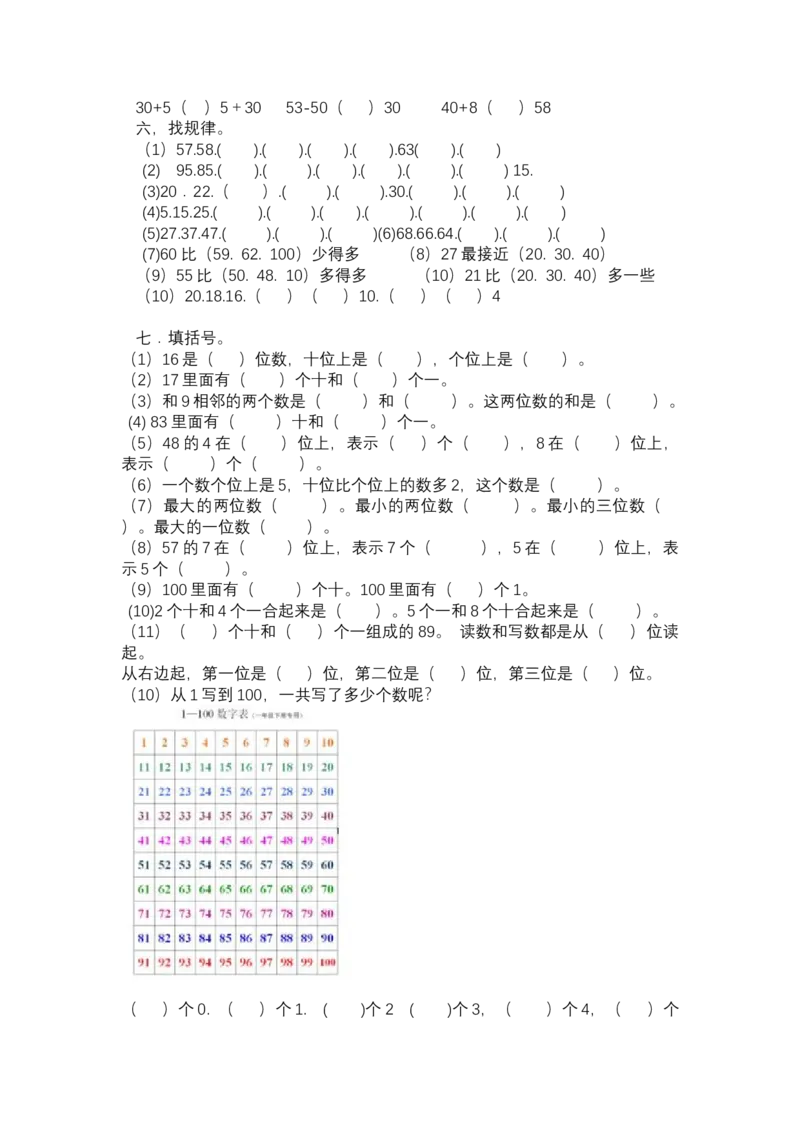 青岛版一年级下册数学重点题型整理大纲_一年级上下册资料_一年级上语数英上下册学习资料_3-6-4、小学一年级数学下册_青岛版_1、知识点总结