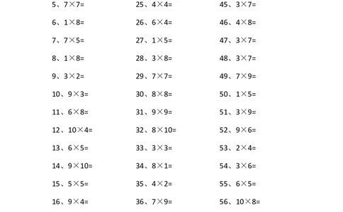 表内乘法第1~20篇（高级）_小学数学口算竖式脱式计算应用题一二三四五六年级上下册电_小学数学口算题库电子版（1-6）_小学数学口算二年级_口算题适合2年级