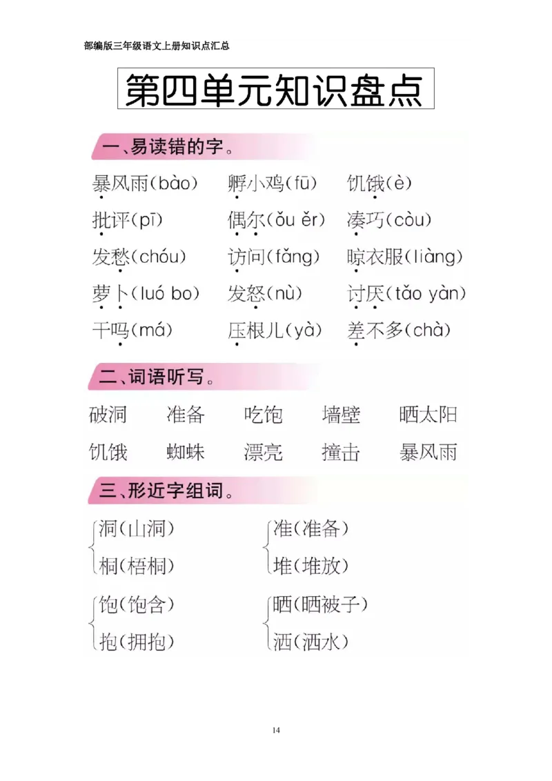 部编版三年级上册语文期中知识点汇总（1-4单元）_三年级上下册资料_小学三年级学习资料-25年更新版_3-01、小学三年级语文上册_3-1-1、复习、知识点、归纳汇总