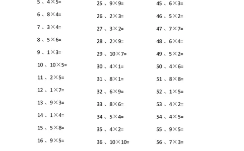 表内乘法第81-100篇（高级）_小学数学口算竖式脱式计算应用题一二三四五六年级上下册电_小学数学口算题库电子版（1-6）_小学数学口算二年级_口算题适合2年级