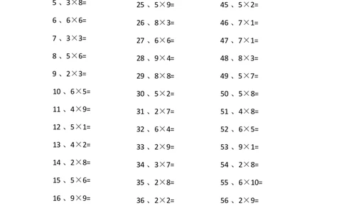 表内乘法第81-100篇（高级）_小学数学口算竖式脱式计算应用题一二三四五六年级上下册电_小学数学口算题库电子版（1-6）_小学数学口算二年级_口算题适合2年级