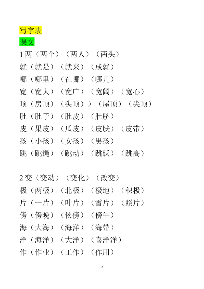 生字表组词大全资料_二年级上下册资料_二年级语数英上下册学习资料_3-7-1、小学二年级语文上册_统编、部编、人教（语文全国统一只有一个版）_1、知识点总结_专项-字词句子