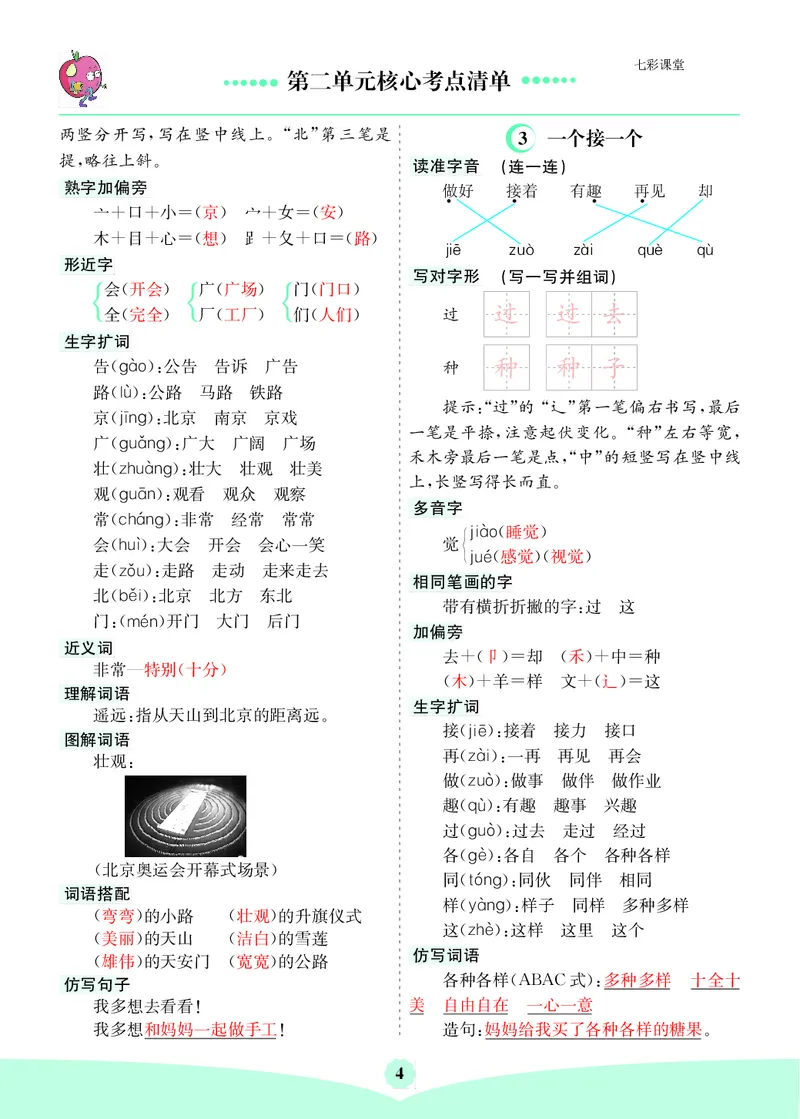 第2单元核心考点清单_一年级上下册资料_小学一年级学习资料-25年更新版_1-02、小学一年级语文下册_3-6-2-1、复习、知识点、归纳汇总_部编（人教）版_第1-8单元核心考点清单