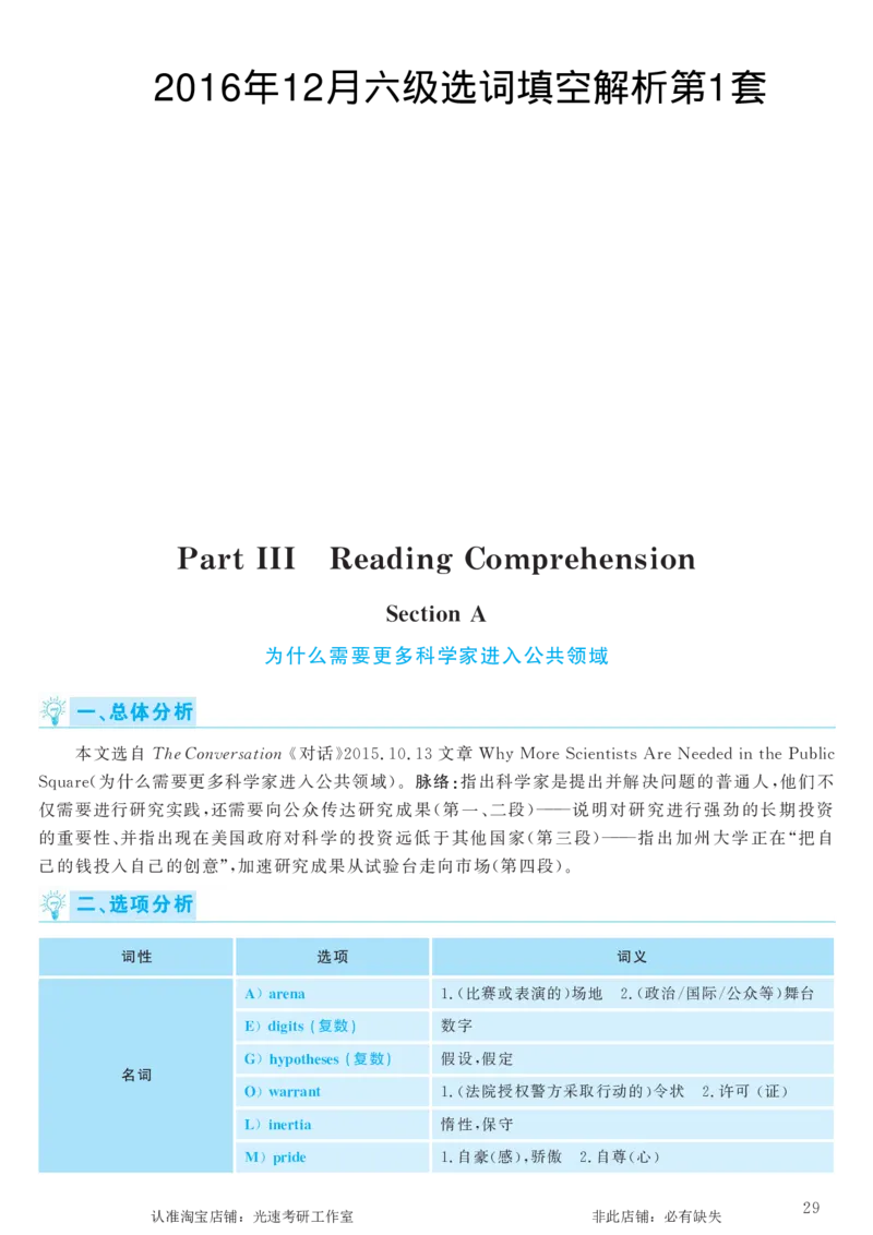 2016.12英语六级选词填空第1套解析_六级_六级选词填空_六级选词填空解析