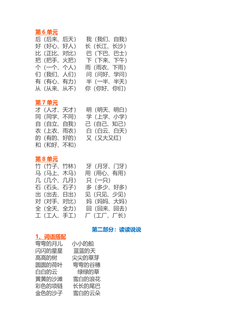 统编语文一年级上册期末复习知识点汇总_一年级上下册资料_小学一年级学习资料-25年更新版_1-01、小学一年级语文上册_01、知识汇总