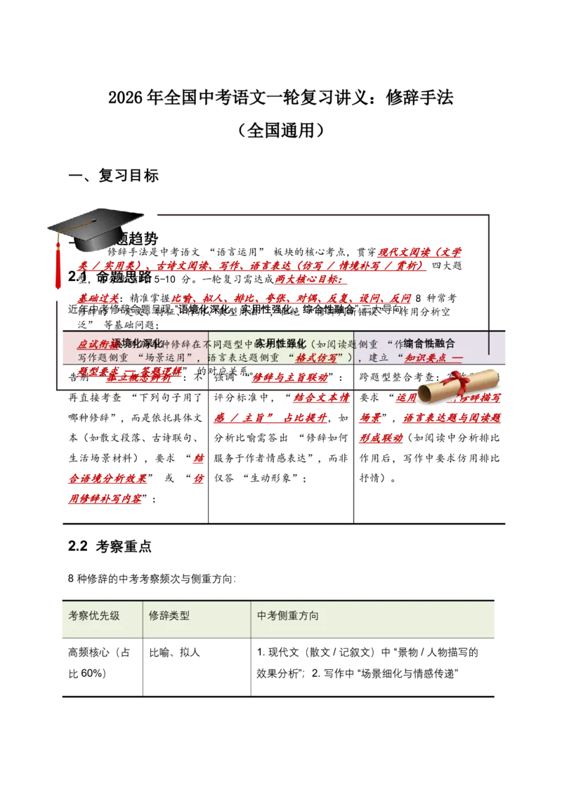 修辞手法(含答案解析)_462026中考语文一轮复习练考点+练专题+练模块_修辞手法