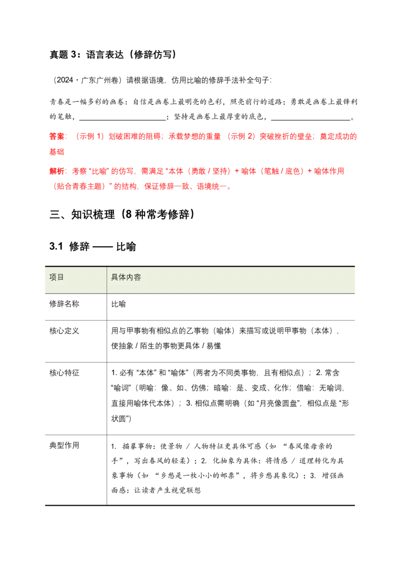 修辞手法(含答案解析)_462026中考语文一轮复习练考点+练专题+练模块_修辞手法