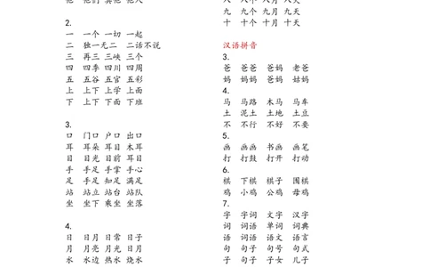 词语表_一年级上下册资料_一年级上语数英上下册学习资料_3-6-1、小学一年级语文上册_统编、部编、人教（语文全国统一只有一个版）_1、知识点总结_专项-拼音生字