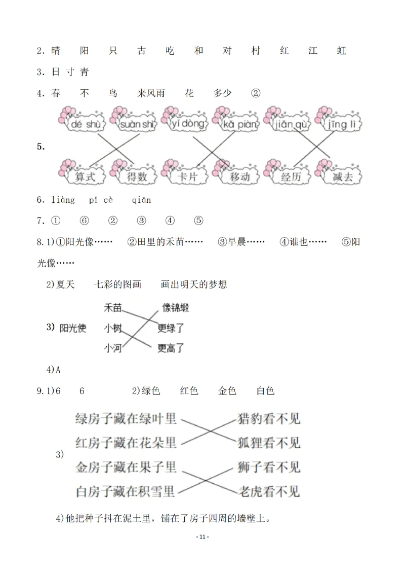 （参考答案）一（下）语文全册一课一练_一年级上下册资料_小学一年级学习资料-25年更新版_1-02、小学一年级语文下册_3-6-2-2、练习题、作业、专项、试卷_部编（人教）版_课时练