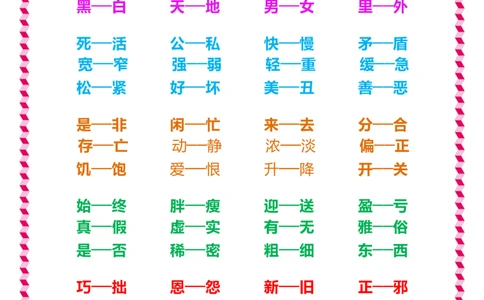 日积月累知识-近义词与反义词_一年级上下册资料_一年级上语数英上下册学习资料_3-6-2、小学一年级语文下册_统编、部编、人教（语文全国统一只有一个版）_1、知识点总结_专项-字词句子