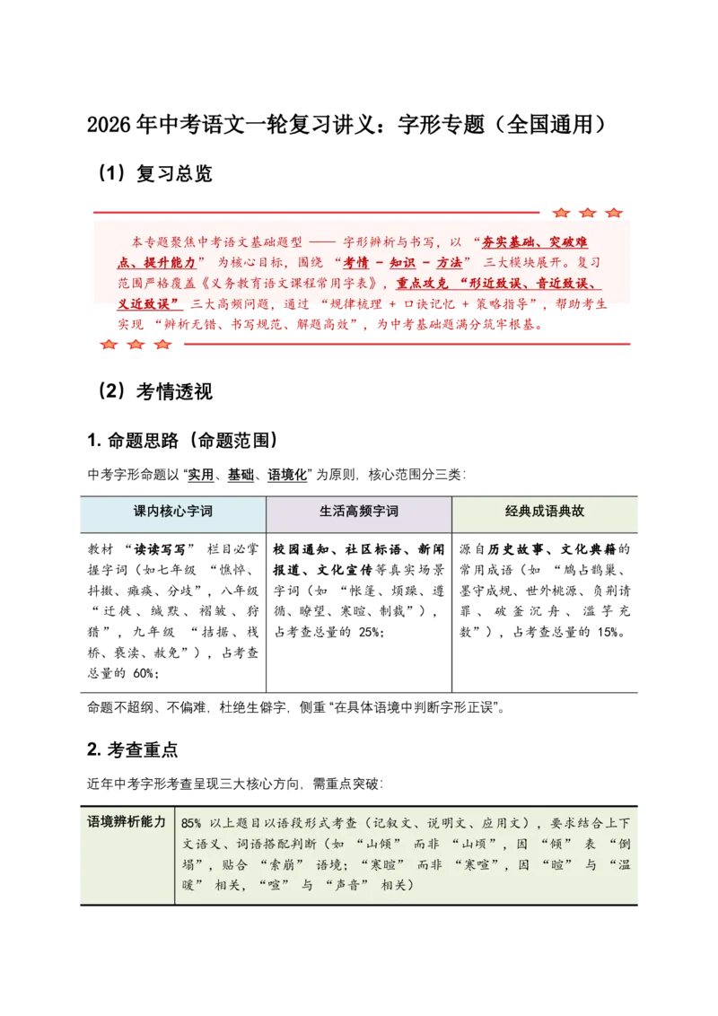 字形专题(含答案解析)_462026中考语文一轮复习练考点+练专题+练模块_字形专题