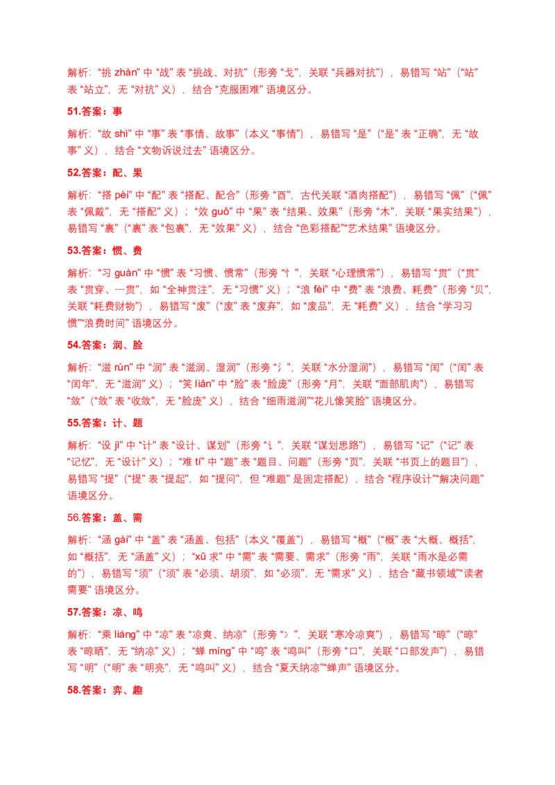 字形专题(含答案解析)_462026中考语文一轮复习练考点+练专题+练模块_字形专题