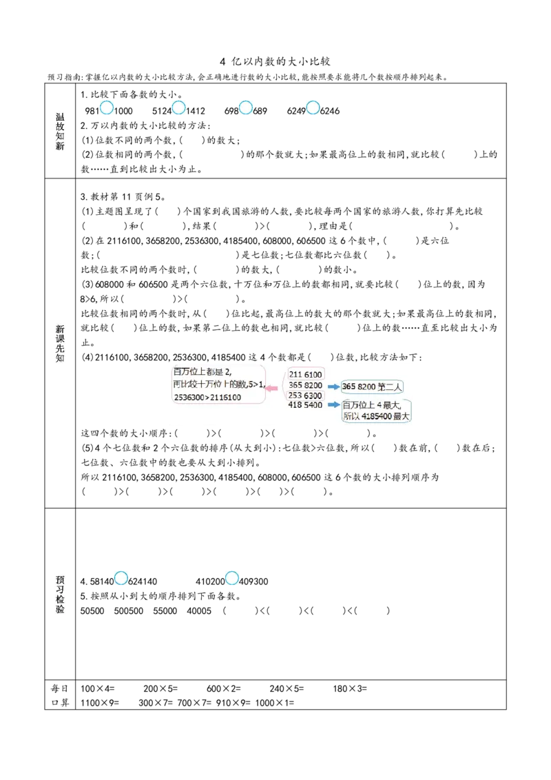 赠送：四上数学-预习单_小学数学一二三四五年级上下册晨读晚默每日练小纸条知识点_小学数学（每日一练小纸条）_人教版数学每日一练4上（17天）