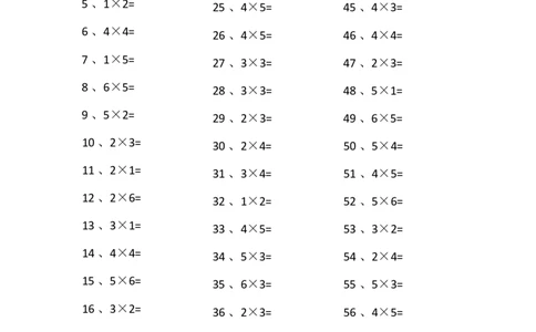表内乘法第1~20篇（初级）_小学数学口算竖式脱式计算应用题一二三四五六年级上下册电_小学数学口算题库电子版（1-6）_小学数学口算二年级_口算题适合2年级