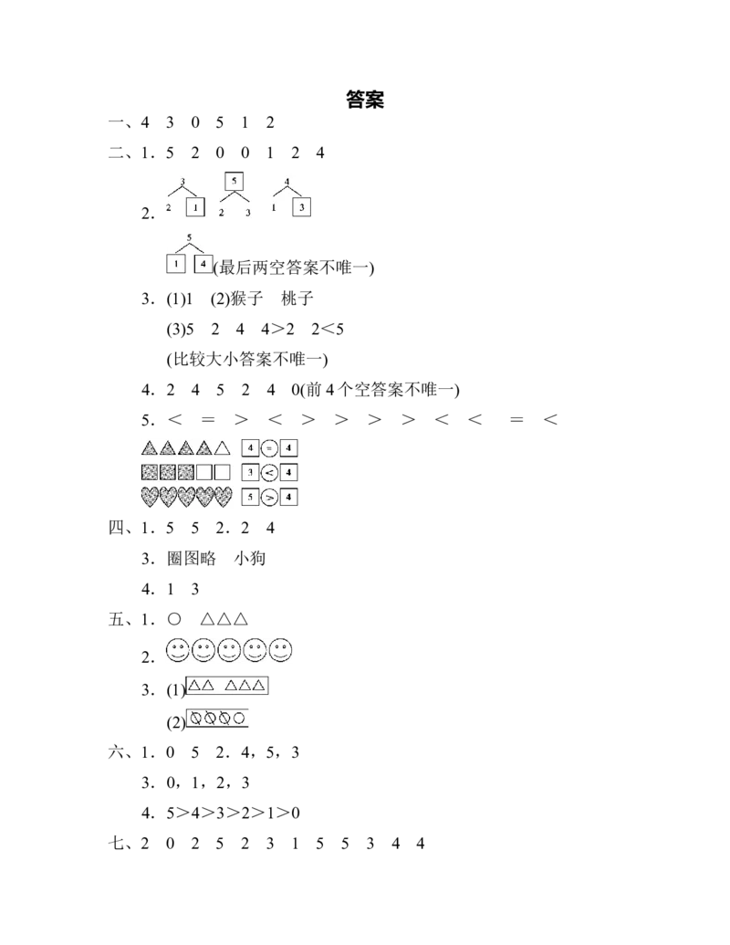 第三单元检测卷_一年级上下册资料_一年级上语数英上下册学习资料_3-6-3、小学一年级数学上册_人教版_3、单元测试卷