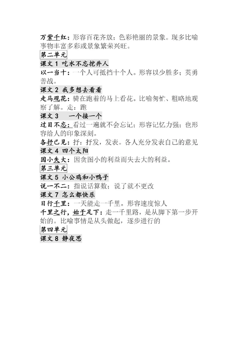 部编版语文1年级下册全册成语及解释大全_一年级上下册资料_小学一年级学习资料-25年更新版_1-02、小学一年级语文下册_3-6-2-1、复习、知识点、归纳汇总_部编（人教）版_知识汇总