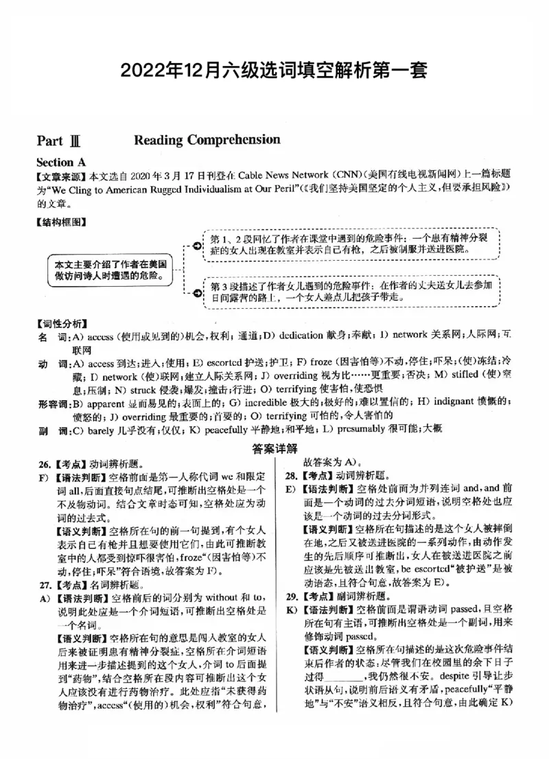 2022.12英语六级选词填空解析全3套_六级_六级选词填空_六级选词填空解析