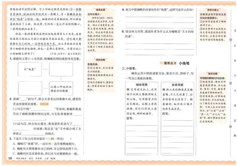 四上语文王朝霞培优100分_25秋小学语数英习题试卷_语文_25秋培优100分语文
