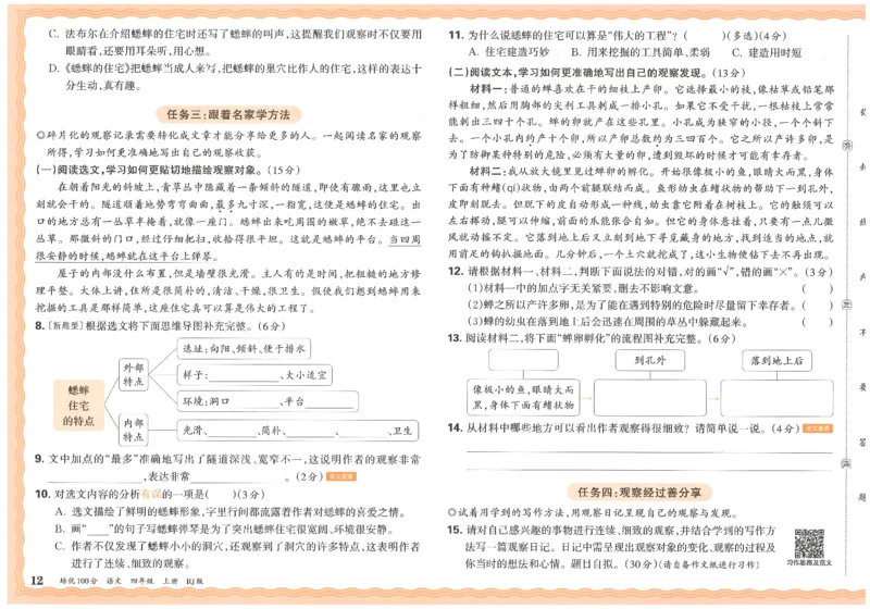 四上语文王朝霞培优100分_25秋小学语数英习题试卷_语文_25秋培优100分语文