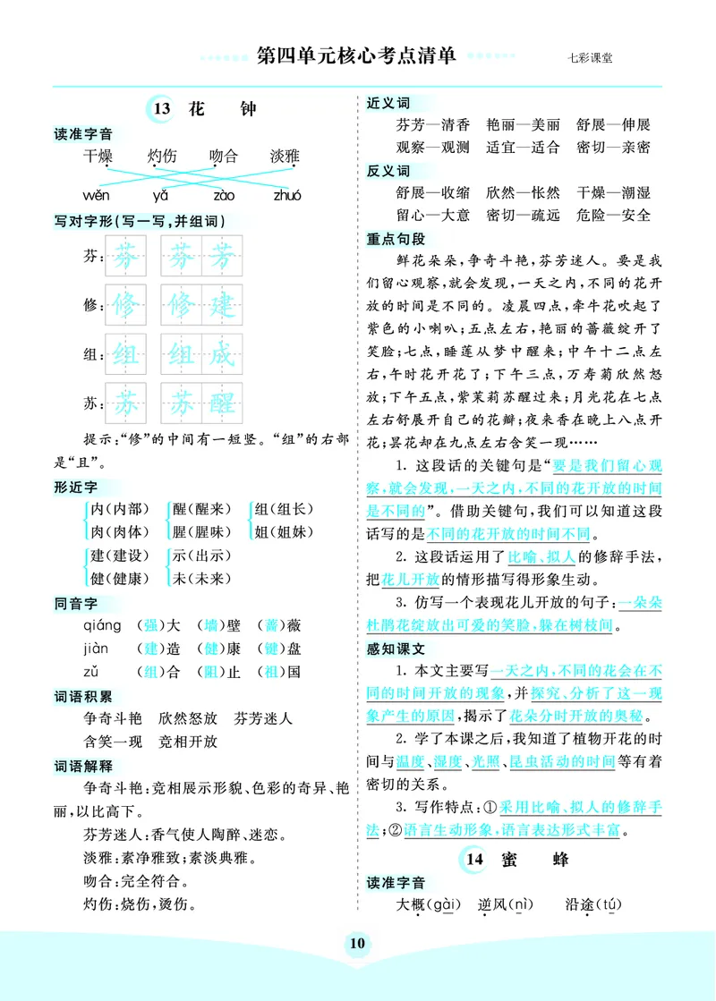第4单元核心考点清单_三年级上下册资料_小学三年级学习资料-25年更新版_3-02、小学三年级语文下册_3-2-1、学习资料、复习、知识点、归纳汇总_语文3年级1-8单元考核清单