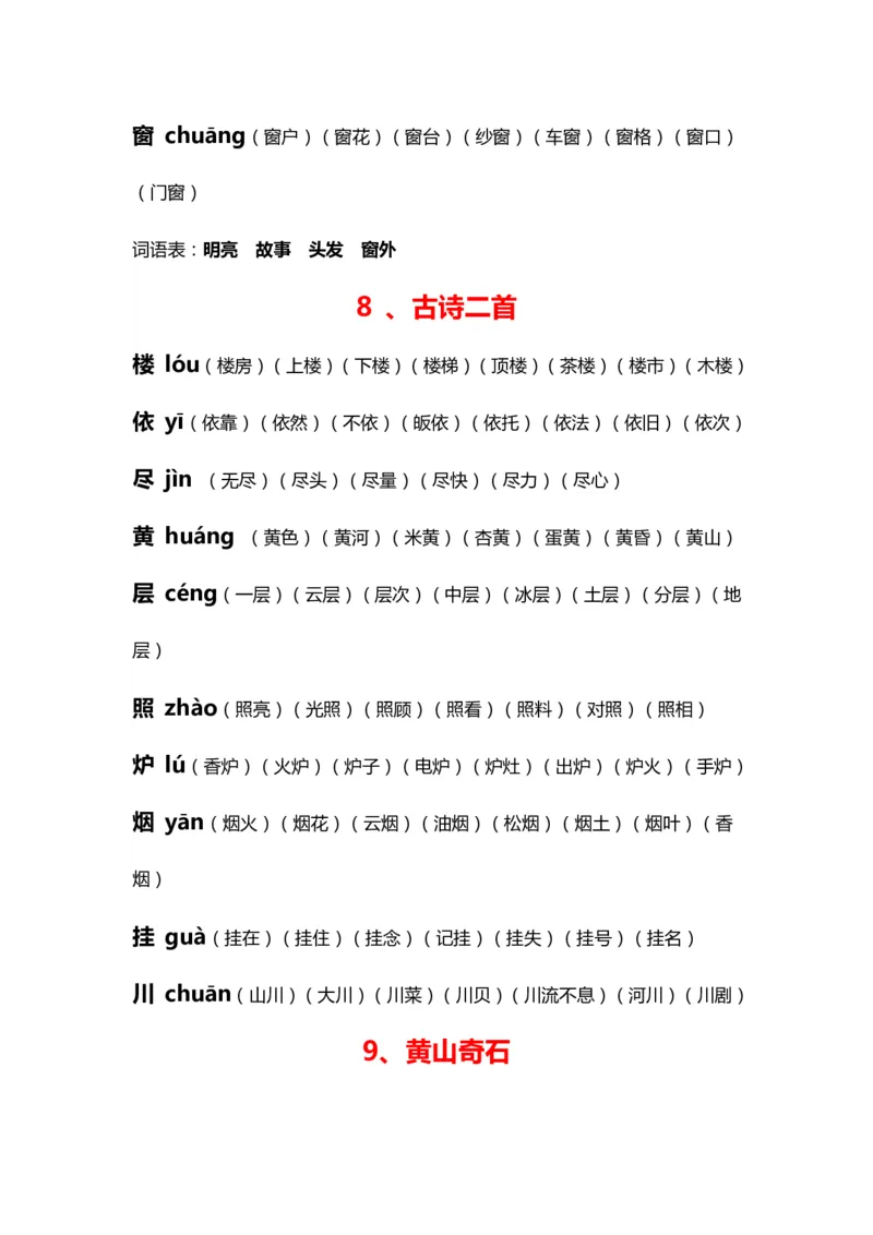 部编版二年级语文上册生字拼音组词_二年级上下册资料_小学二年级学习资料-25年更新版_2-01、小学二年级语文上册_2-1-2、练习题、作业、试题、试卷_专项练习