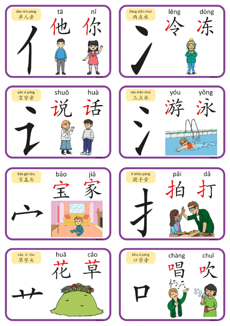 认识部首和偏旁闪卡_一年级上下册资料_小学一年级学习资料-25年更新版_1-00、幼小衔接_幼小衔接识字启蒙篇