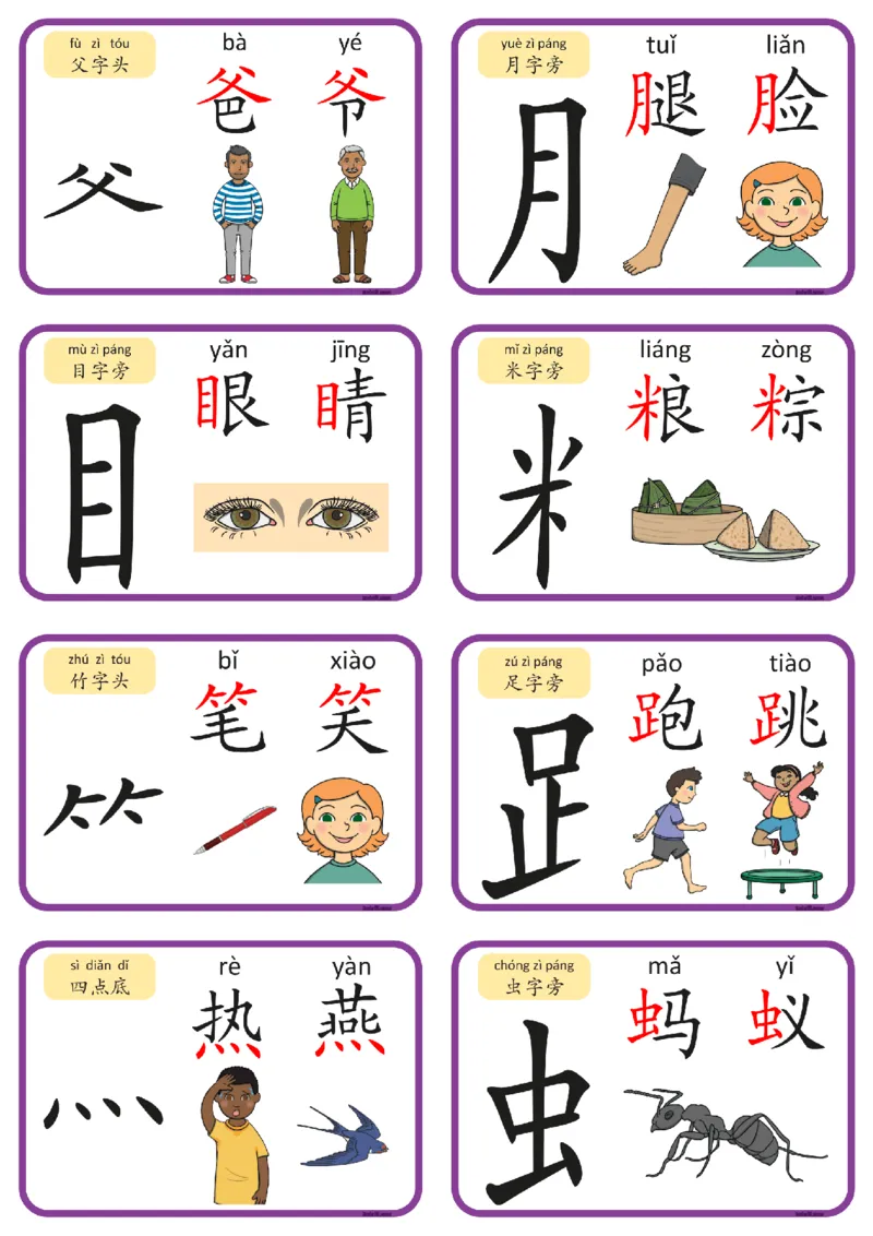 认识部首和偏旁闪卡_一年级上下册资料_小学一年级学习资料-25年更新版_1-00、幼小衔接_幼小衔接识字启蒙篇