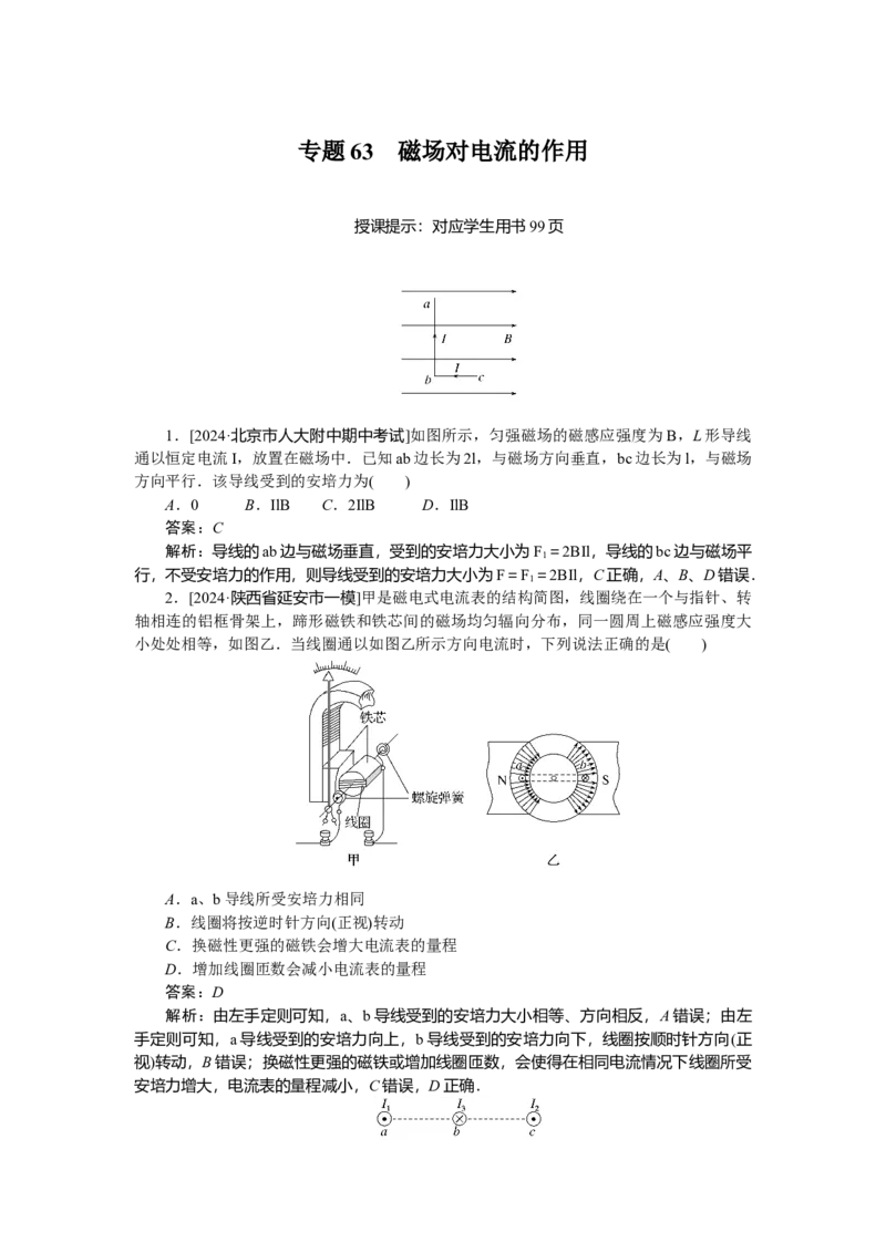 磁场专题63_2025高中教辅（后续还会更新新习题试卷）_2025高中全科《微专题&middot;小练习》_2025高中全科《微专题小练习》_2025版&middot;微专题小练习&middot;物理