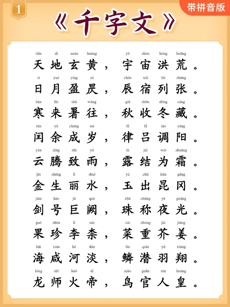 每日晨读注音（千字文HS）13页_一年级上下册资料_小学一年级学习资料-25年更新版_1-01、小学一年级语文上册_10、每日晨读_每日晨读注音