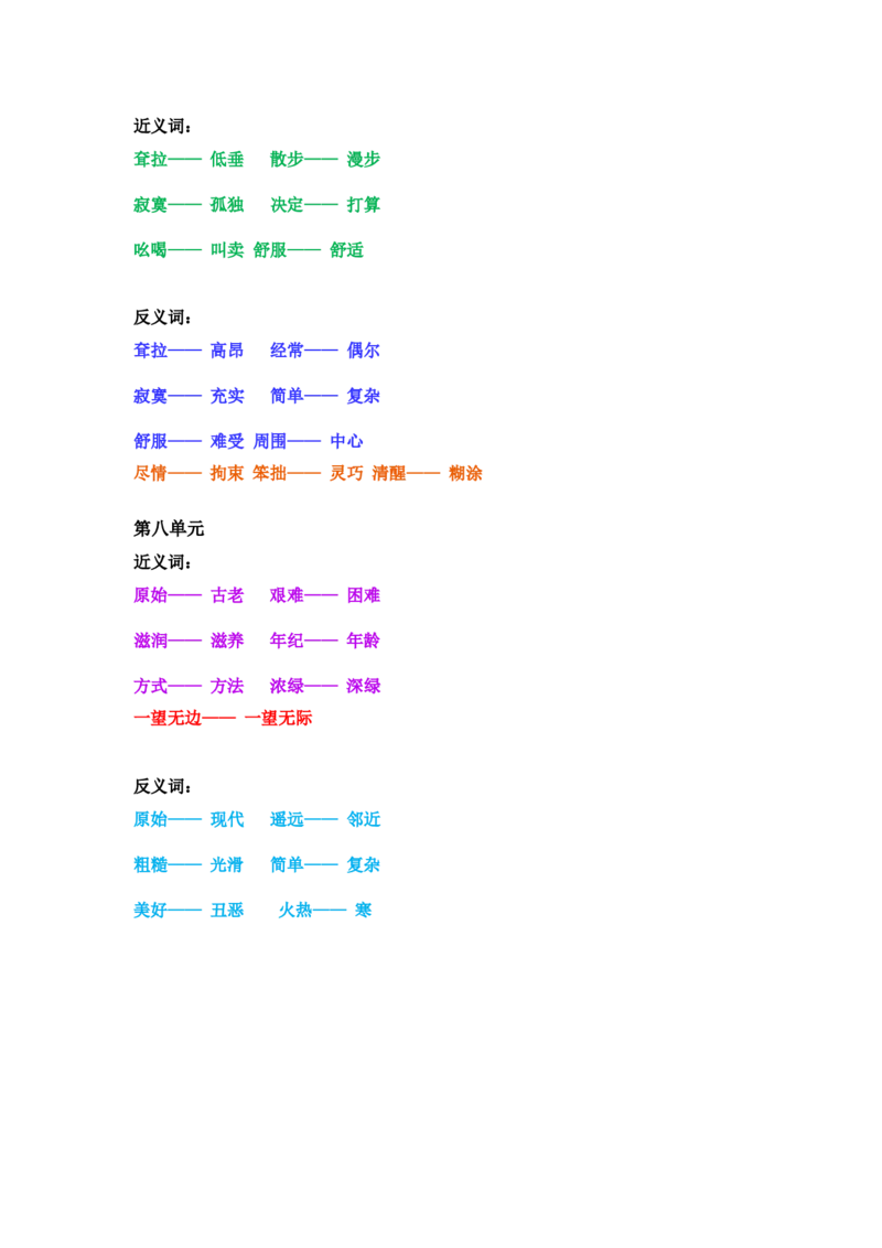 部编二年级语文下册近义词反义词汇总_二年级上下册资料_小学二年级学习资料-25年更新版_2-02、小学二年级语文下册_2-2-1、复习、知识点、归纳汇总