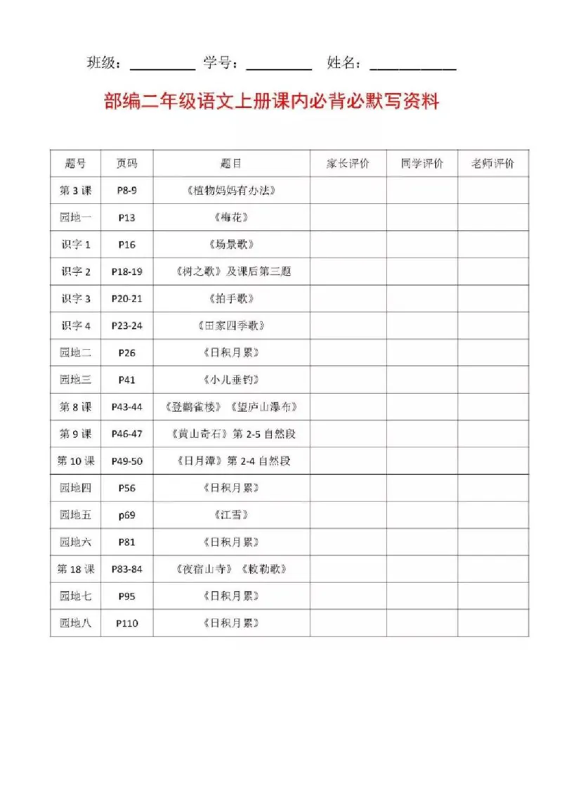 部编二年级语文上册课文背诵默写内容汇总_二年级上下册资料_小学二年级学习资料-25年更新版_2-01、小学二年级语文上册_2-1-1、复习、知识点、归纳汇总_背诵默写