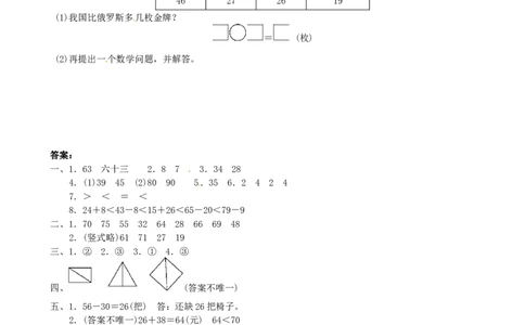 青岛版数学一年级下册期末检测卷5及答案_一年级上下册资料_一年级上语数英上下册学习资料_3-6-4、小学一年级数学下册_青岛版_2023更新