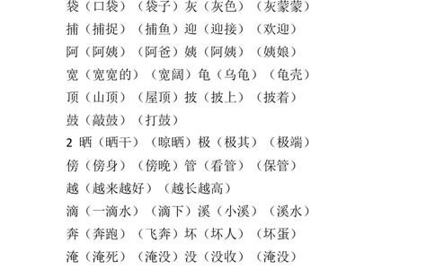 部编新人教版小学语文二年级上册-语文上生字组词汇总_二年级上下册资料_小学二年级学习资料-25年更新版_2-01、小学二年级语文上册_2-1-1、复习、知识点、归纳汇总