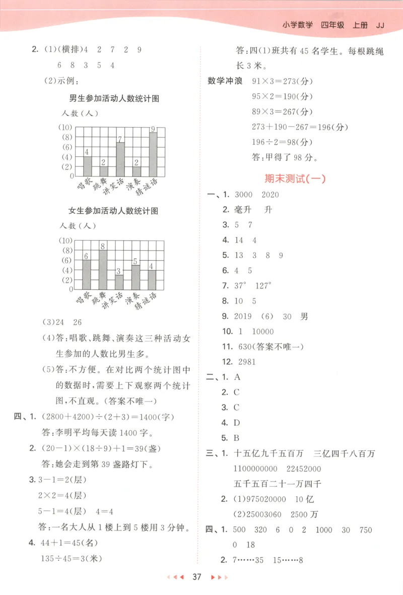 四年级数学上册冀教版25秋《53天天练》答案_25秋小学语数英习题试卷_数学_冀教版_1-6年级数学上册冀教版25秋《53天天练》_四年级数学上册冀教版25秋《53天天练》