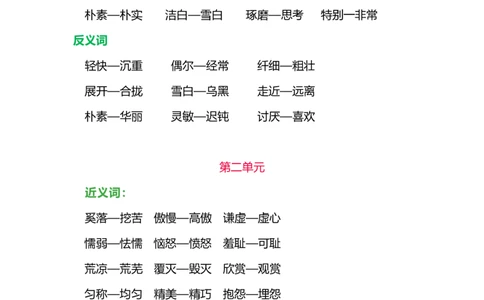 部编版三年级语文下册各单元近、反义词汇总_三年级上下册资料_小学三年级学习资料-25年更新版_3-02、小学三年级语文下册_3-2-1、学习资料、复习、知识点、归纳汇总_语文-知识汇总