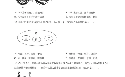 2024年吉林省长春市中考生物真题（原卷版）_吉林省长春市-历年中考真题_9-吉林省长春市-中考生物（21-25）_2024年吉林省长春市中考生物真题（原卷版+解析版）