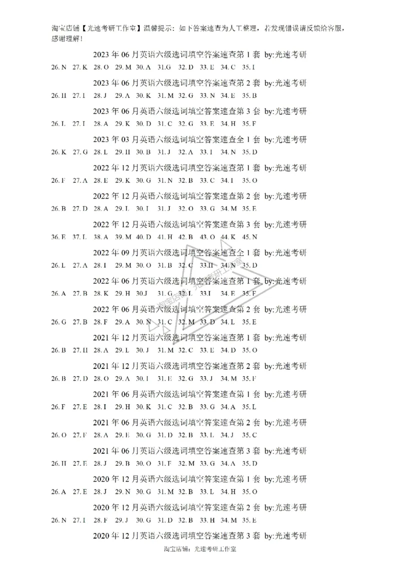 六级选词填空答案速查_六级_六级选词填空