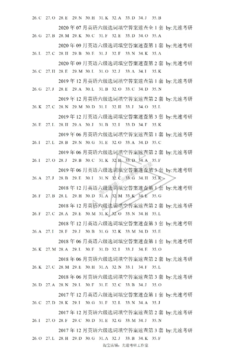 六级选词填空答案速查_六级_六级选词填空