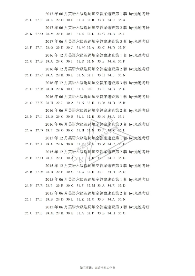 六级选词填空答案速查_六级_六级选词填空