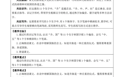 识字8升国旗优质版教案_25秋七彩课堂统编版语文一年级上册教学资源包_七彩课堂统编版语文一年级上册教案_优质版教案_第六单元