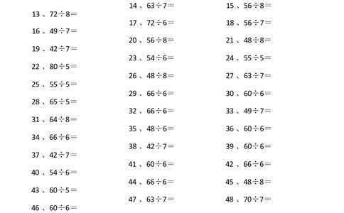 表内除法第81~100篇（高级）_小学数学口算竖式脱式计算应用题一二三四五六年级上下册电_小学数学口算题库电子版（1-6）_小学数学口算二年级_口算题适合2年级