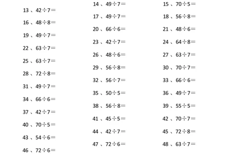 表内除法第81~100篇（高级）_小学数学口算竖式脱式计算应用题一二三四五六年级上下册电_小学数学口算题库电子版（1-6）_小学数学口算二年级_口算题适合2年级