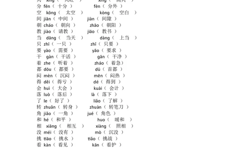 语文1年级下册全册多音字汇总_一年级上下册资料_小学一年级学习资料-25年更新版_1-02、小学一年级语文下册_3-6-2-1、复习、知识点、归纳汇总_部编（人教）版_知识汇总