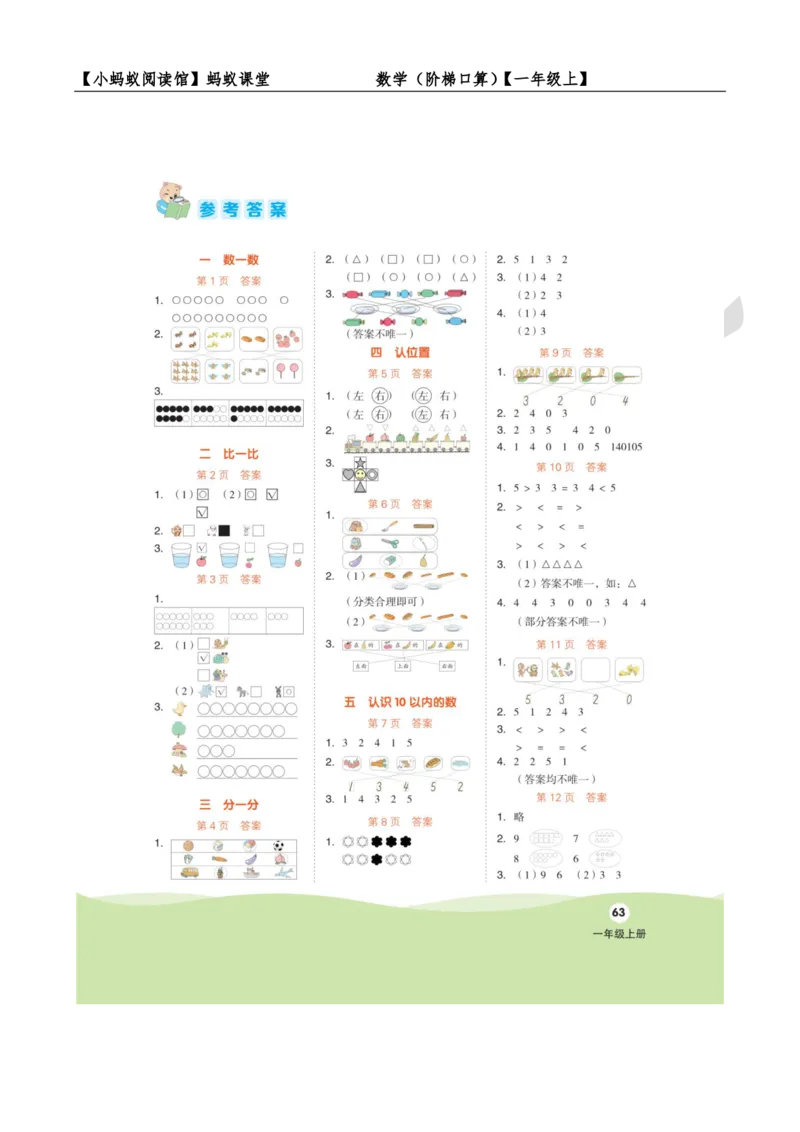 阶梯口算一年级（上）_一到六小学晨读晚默晨诵晚读_24秋一年级上册各类资料(小纸条知识点默写单)