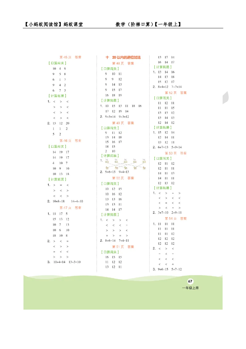 阶梯口算一年级（上）_一到六小学晨读晚默晨诵晚读_24秋一年级上册各类资料(小纸条知识点默写单)