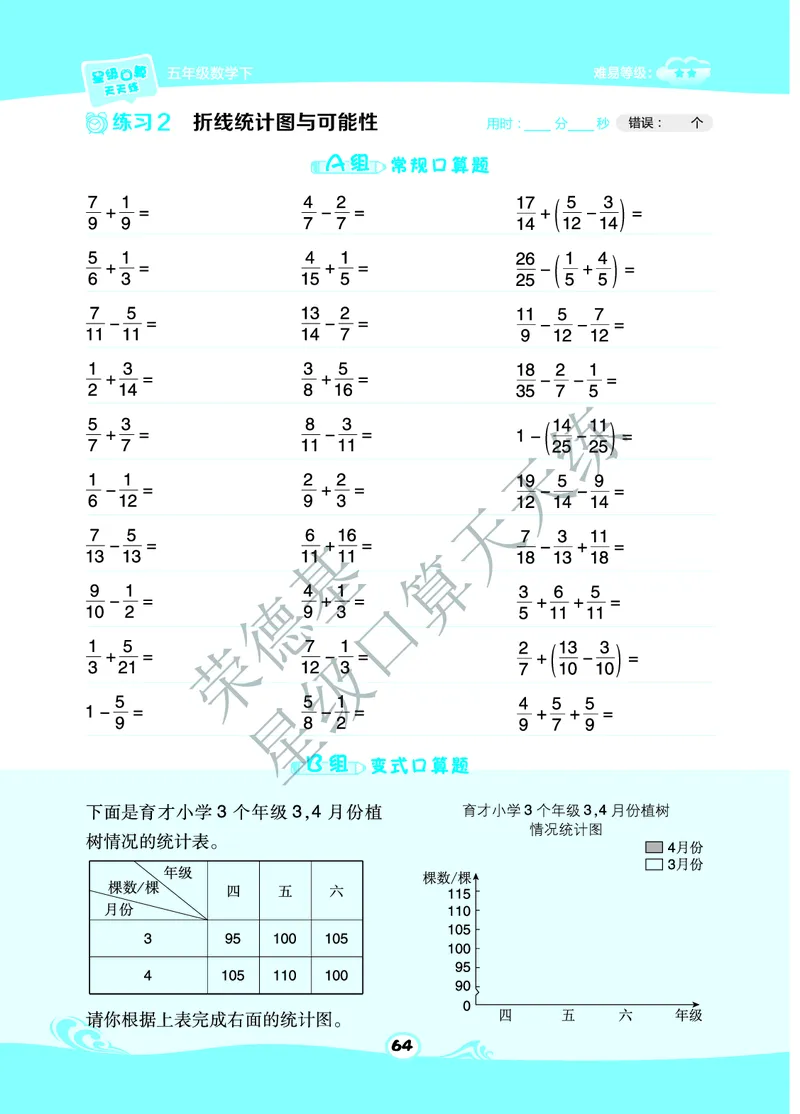 星级口算天天练五年级下册数学北京版B部分_小学数学口算竖式脱式计算应用题一二三四五六年级上下册电_小学数学口算题库电子版（1-6）_小学数学口算一年级